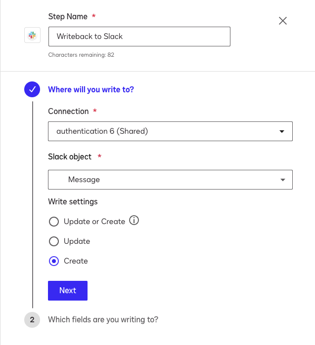Selecting the create option for a message