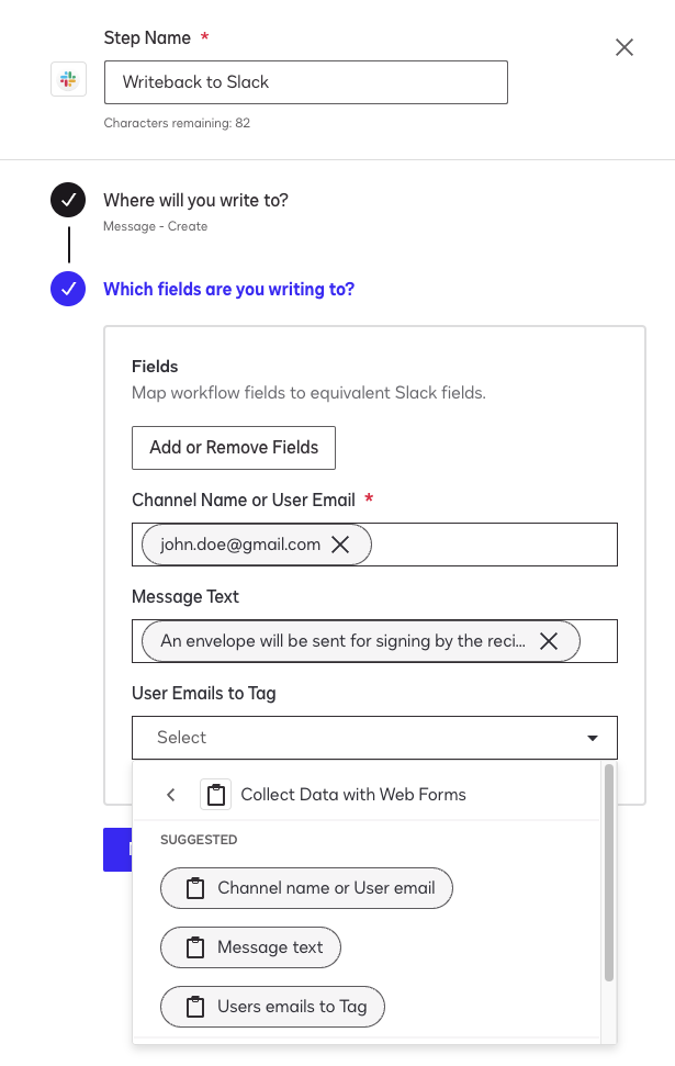Filling up writeback values for the message